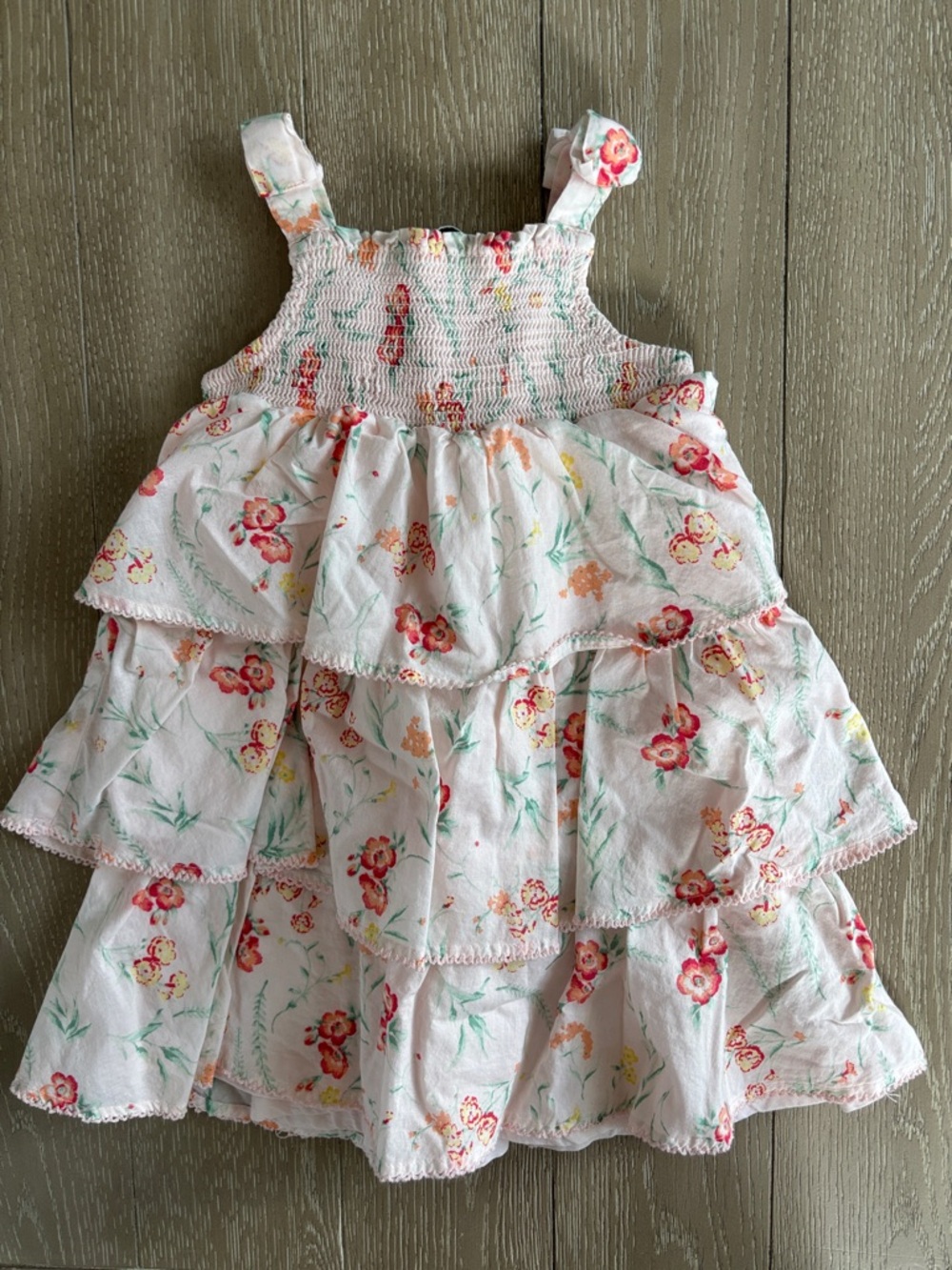 Janie and Jack White Tiered Floral Sundress with Pink and Green Flowers